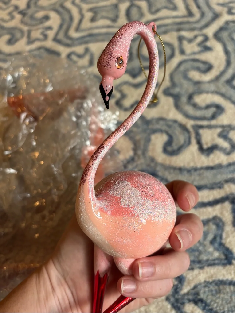 Asian Treasures Flamingo Fling large blown glass vintage Christmas ornament